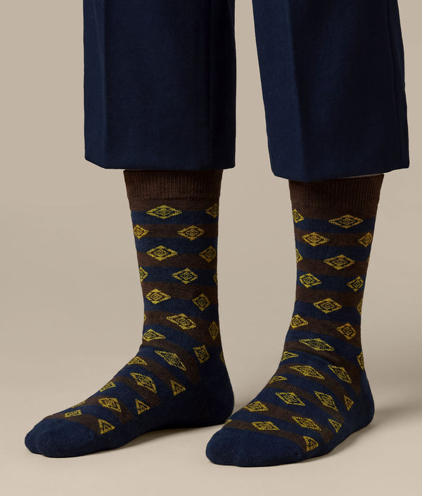 Men's Icons Striped Socks — Indigo Blue And Brown — indigo blue and brown baby alpaca by Sol Alpaca