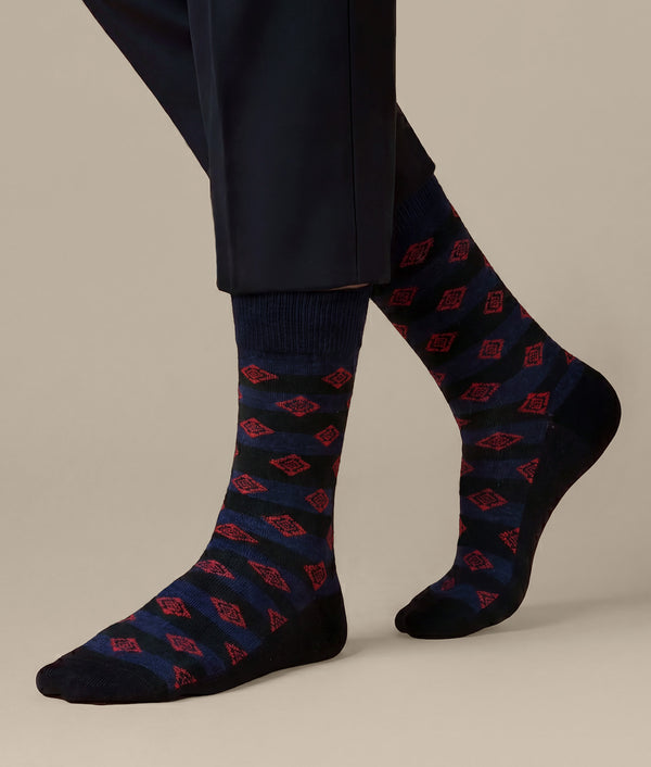 Men's Icons Striped Socks — Deep Blue And Maroon — deep blue and maroon baby alpaca by Sol Alpaca