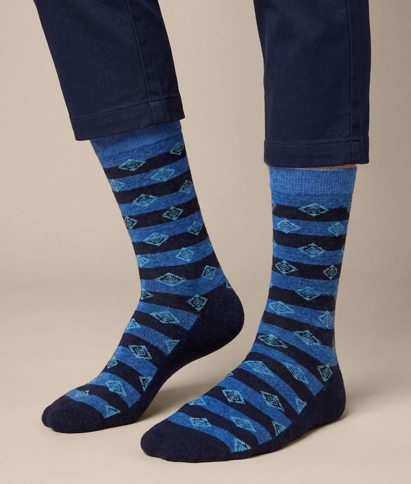 Men's Icons Striped Socks — Ocean Blue And Sky Blue — ocean blue and sky blue baby alpaca by Sol Alpaca