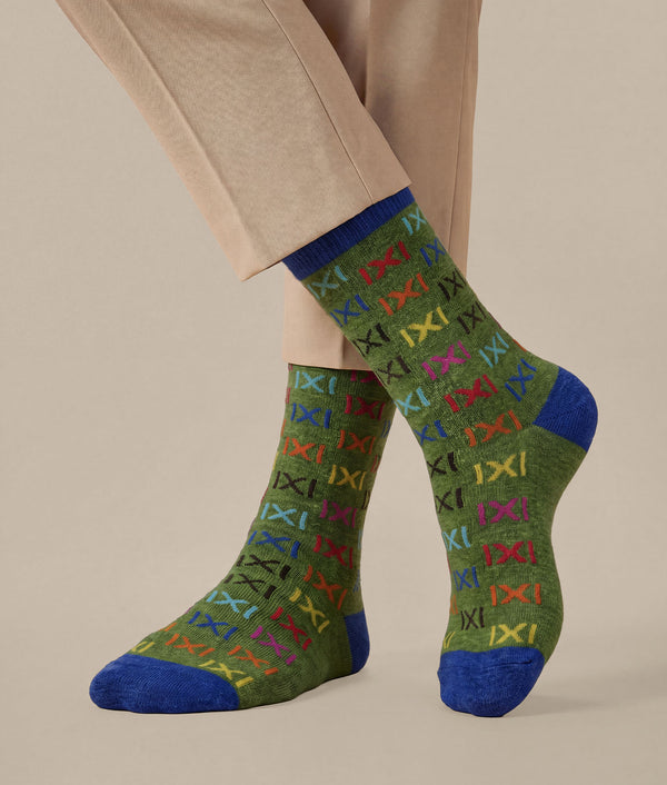 Women's Multi Coloured Crossed Socks — Green — green baby alpaca by Sol Alpaca