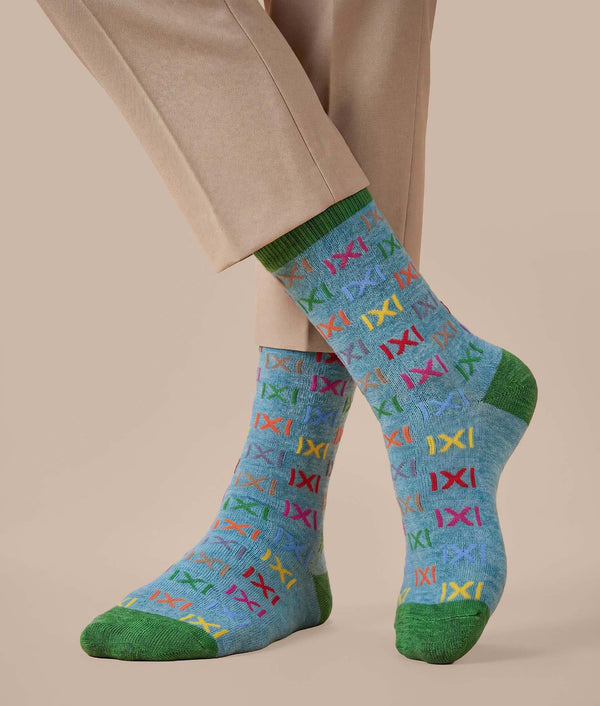 Women's Multi Coloured Crossed Socks — Sky Blue — sky blue baby alpaca by Sol Alpaca