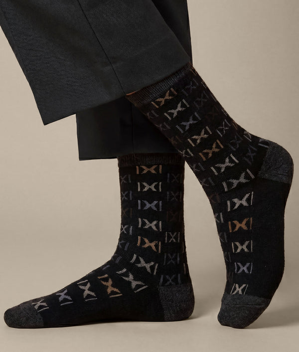 Women's Multi Coloured Crossed Socks — Black — black baby alpaca by Sol Alpaca