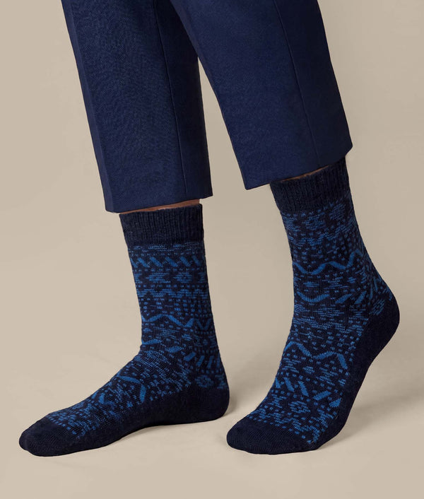 Men's Bicolor Andes Pattern Socks — Navy Blue — navy blue baby alpaca by Sol Alpaca