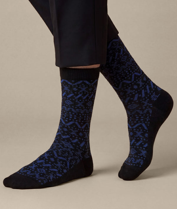 Men's Bicolor Andes Pattern Socks — Boreal Blue — boreal blue baby alpaca by Sol Alpaca