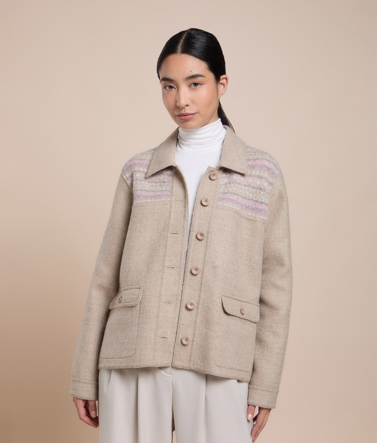 Reversible Short Coat with Knit Details