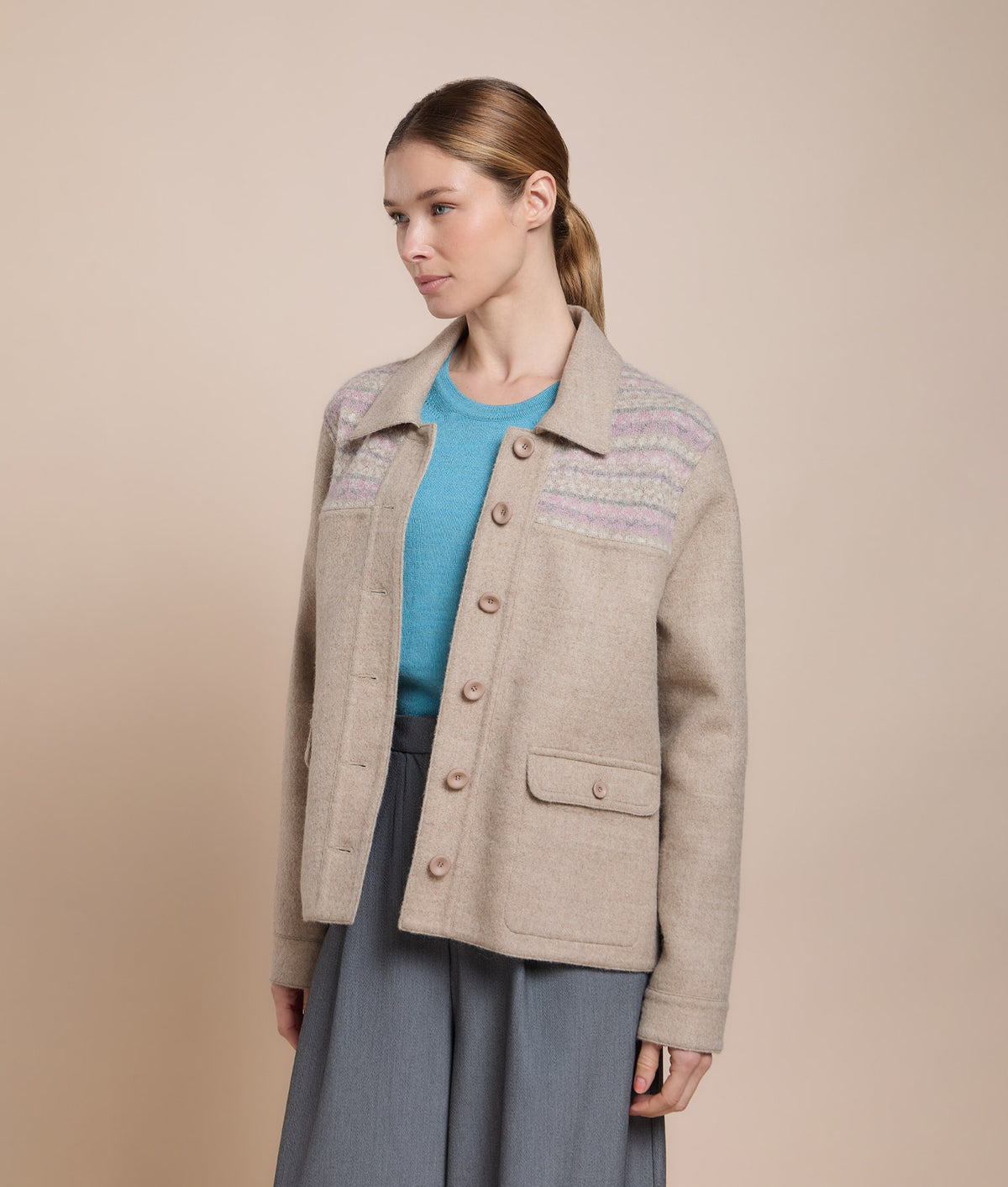 Reversible Short Coat with Knit Details