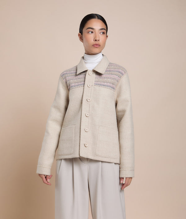 Reversible Short Coat with Knit Details — oat & soft tan baby alpaca by Sol Alpaca