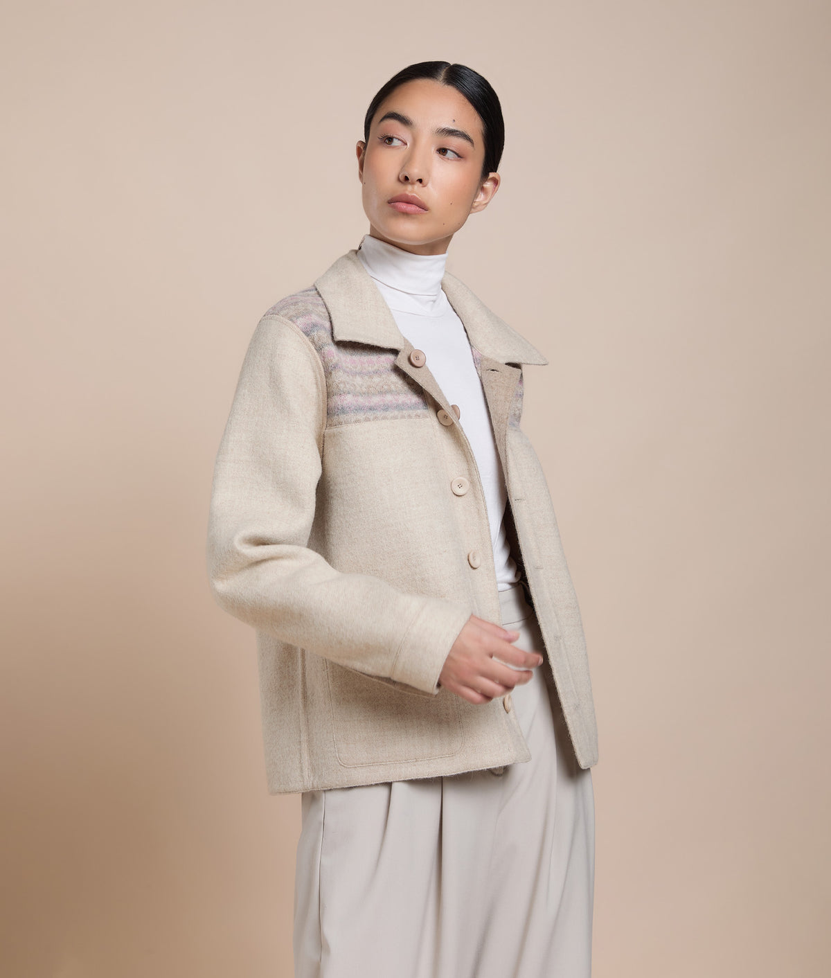 Reversible Short Coat with Knit Details