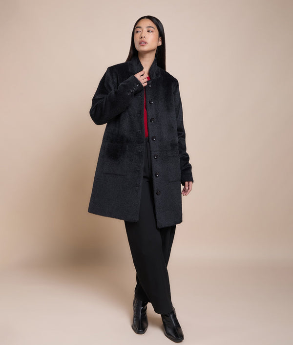 Classic Mini-Collar Coat — Black Oyster — black oyster baby alpaca by Sol Alpaca