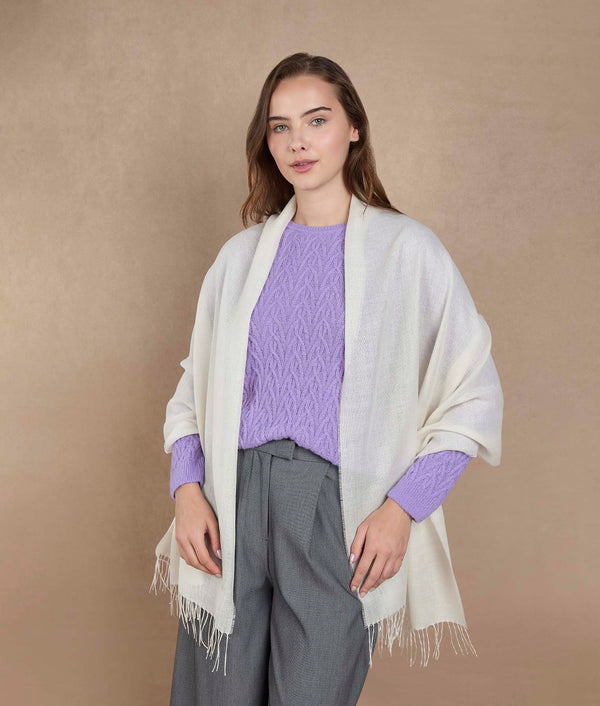 Tafeta Shawl — Antique White — antique white baby alpaca by Sol Alpaca