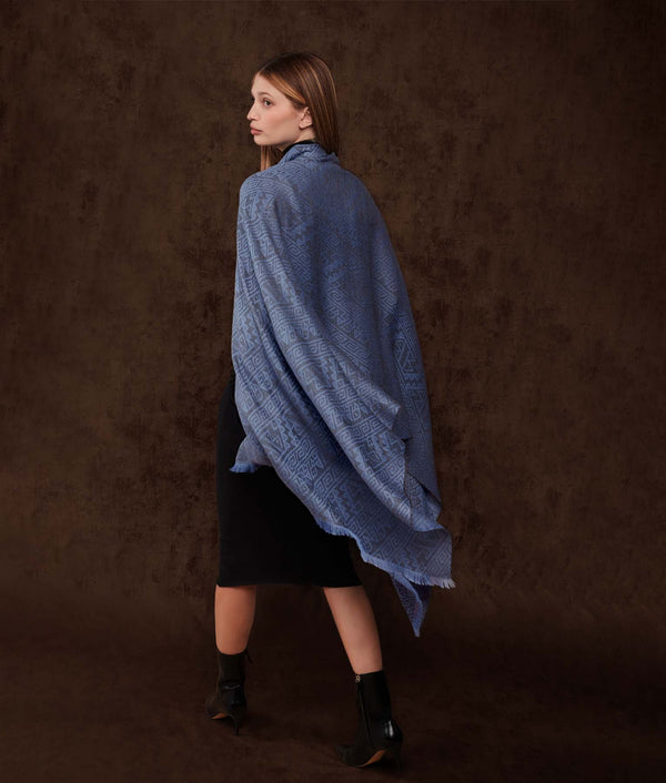 Chancay - El Equilibrio Shawl - Bluish Tones — bluish tones baby alpaca by Sol Alpaca