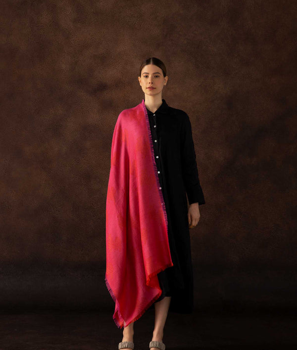 Chimu The Pelicans Shawl - Pink And Red — pink and red baby alpaca by Sol Alpaca