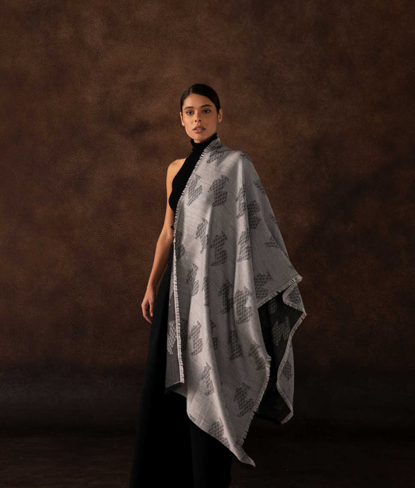New Pelicans Chimu Shawl — black and white snow baby alpaca by Sol Alpaca