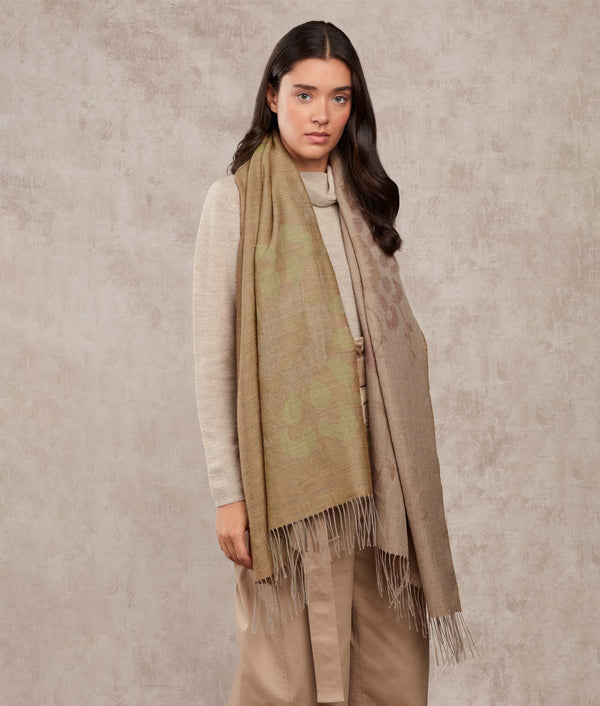 The Memorial Jacquard Shawl — Dark Citron And Mauve Orchid — dark citron and mauve orchid baby alpaca by Sol Alpaca