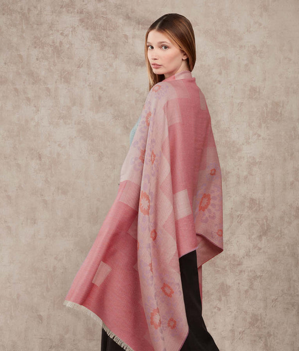 The Supreme Jacquard Shawl — Violet Tulip And Orange Rust — violet tulip and orange rust baby alpaca by Sol Alpaca