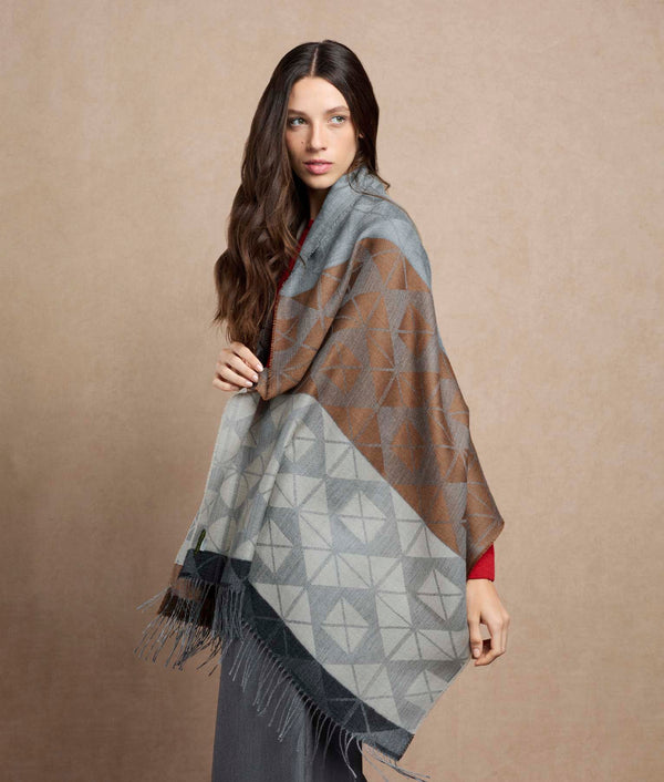 Moving Forms Shawl — Tabaco Brown And Grey — tabaco brown and grey baby alpaca by Sol Alpaca
