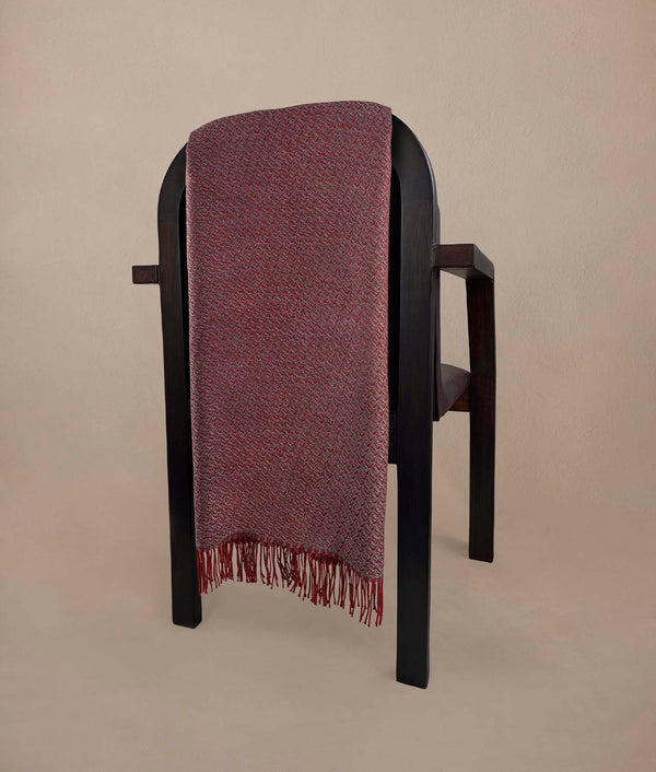Structured Premium Throw — blend of burgundy and grey alpaca by Sol Alpaca