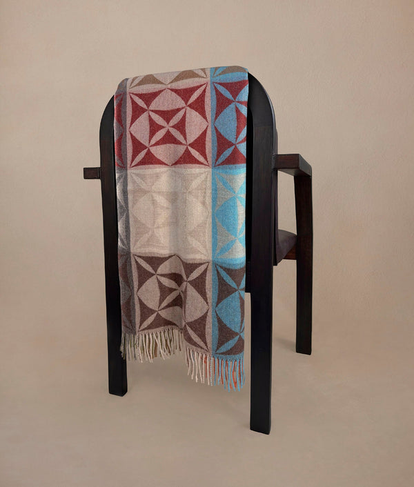 Editions Jacquard Throw — taupe brown and borgoña baby alpaca by Sol Alpaca