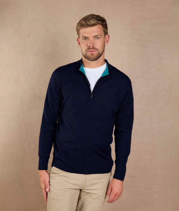 Mock Neck Cardigan — Navy Blue — navy blue alpaca by Sol Alpaca