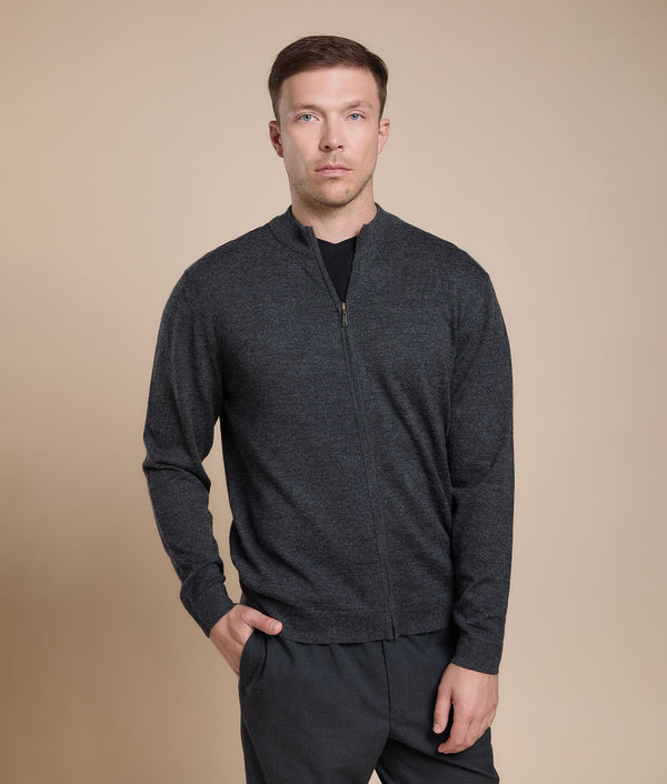 High-Neck Cardigan — Black Oyster — black oyster baby alpaca by Sol Alpaca