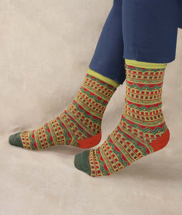 Men Stripes Jacquard Socks - Yellow Jasmine And Hawaiian Sunsets — yellow jasmine and hawaiian sunsets baby alpaca by Sol Alpaca