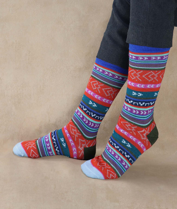 Multi Jacquard Ladies Socks — Multicolored Orangeade — multicolored orangeade baby alpaca by Sol Alpaca