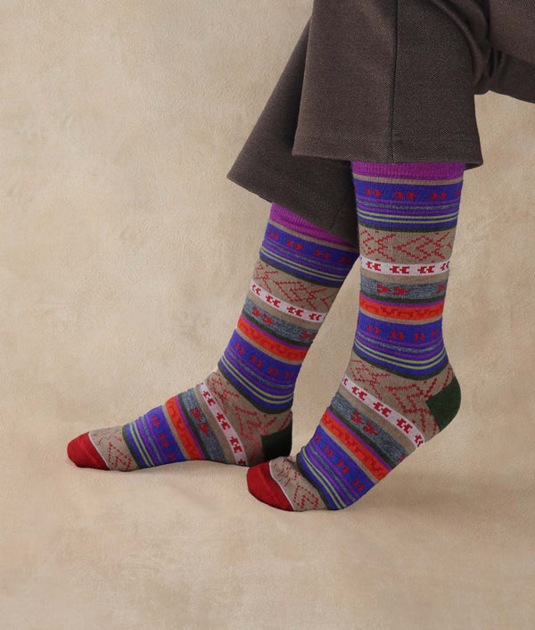 Multi Jacquard Ladies Socks — Multicolor Imperial Purple — multicolor imperial purple baby alpaca by Sol Alpaca