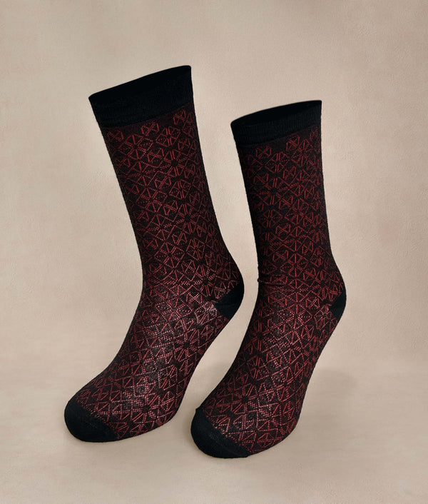 Women Socks Textured - red — red baby alpaca by Sol Alpaca