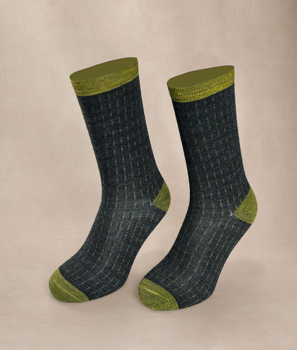 Women Socks Lines Interrupted - green — green baby alpaca by Sol Alpaca
