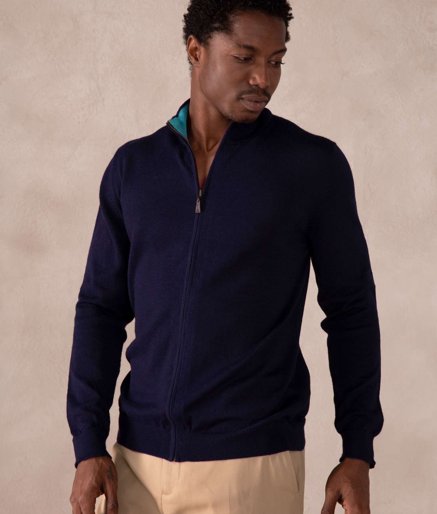 Mock Neck Cardigan - Night Sky And Blue Moon