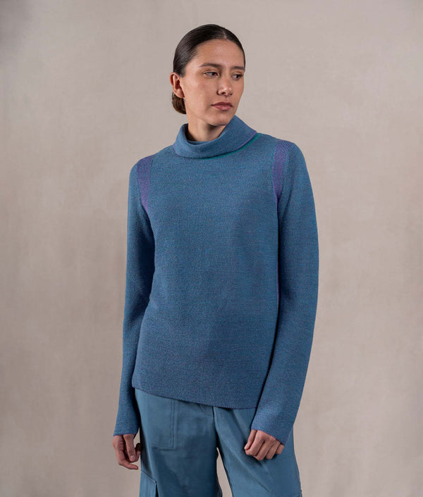 Links Sweater - Petrol Blue With Lilac Accents — petrol blue with lilac accents baby alpaca by Sol Alpaca