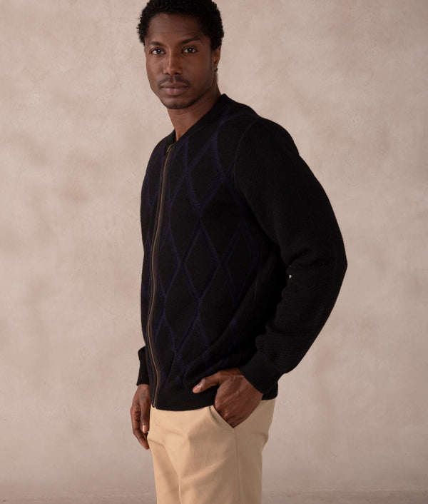 Reversible Zipper Cardigan — Marine Navy Blue — marine navy blue baby alpaca by Sol Alpaca