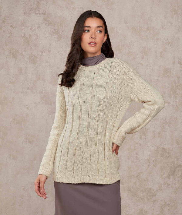 Ribbed Long Sweater — Snow White — snow white baby alpaca by Sol Alpaca