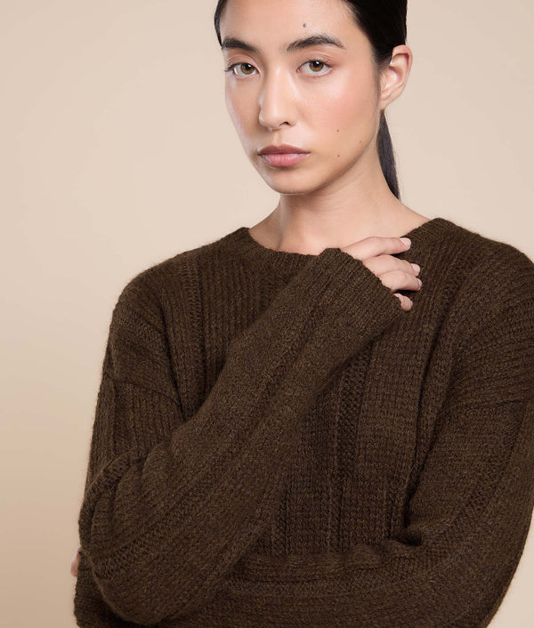 Long Ribbed Knit Sweater — dark cacao baby alpaca by Sol Alpaca