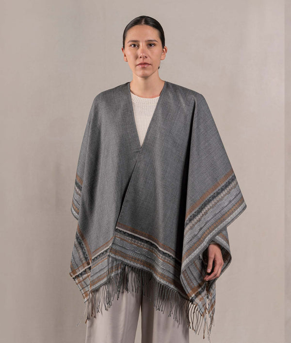 Jacquard El Pueblo Cape - Dark Heather Grey — dark heather grey baby alpaca by Sol Alpaca