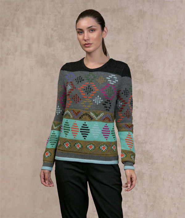 Diadema Intarsia Sweater — dusty turquoise and enigma baby alpaca by Sol Alpaca