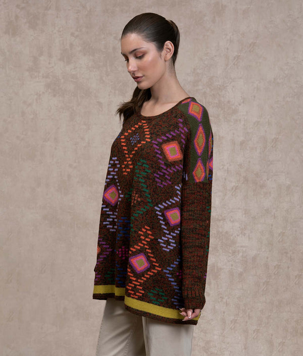 Still Diamonds Intarsia Sweater — dark chocolate and avocado oil baby alpaca by Sol Alpaca