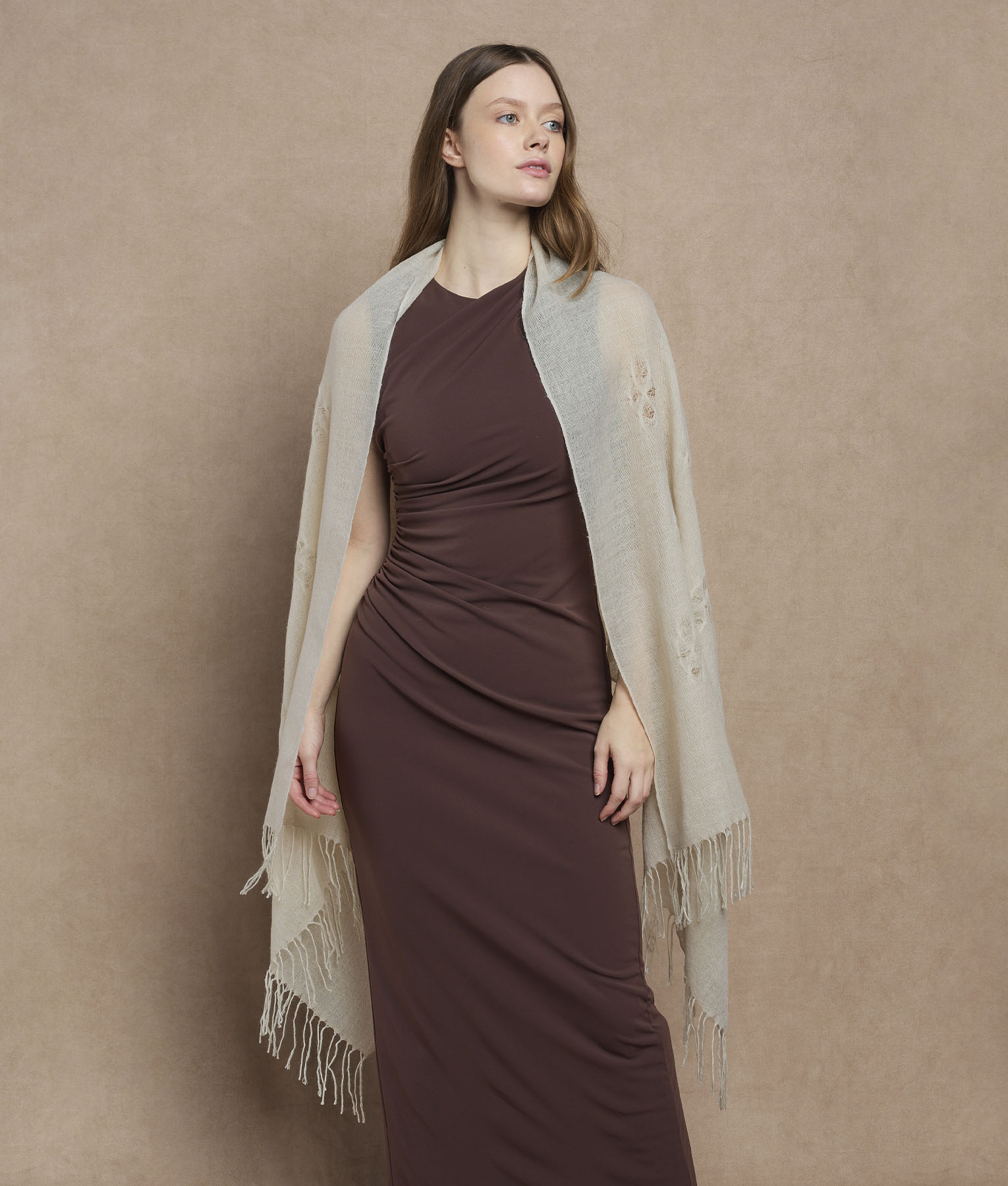 Cocos Twisted Fringe Stole - bone