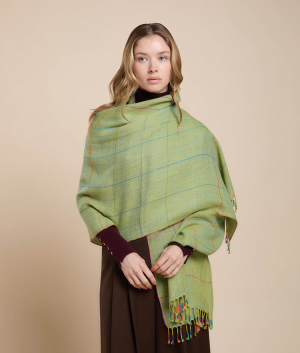 Color-Edged Stole — Lime Green — lime green alpaca by Sol Alpaca