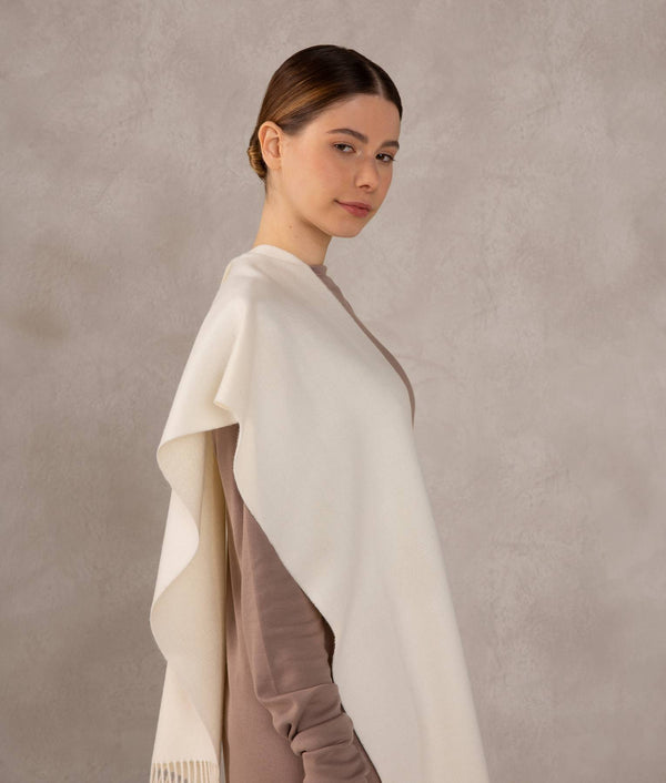 New Long Fringed Scarf Baby Alpaca — Antique White — antique white baby alpaca by Sol Alpaca