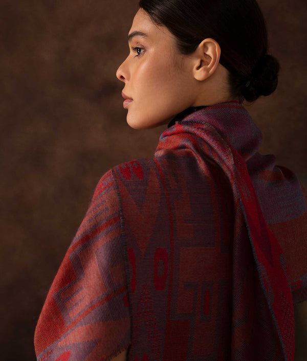Nazca Dignified Forms Scarf — Burgundy And Multicolor — burgundy and multicolor baby alpaca by Sol Alpaca