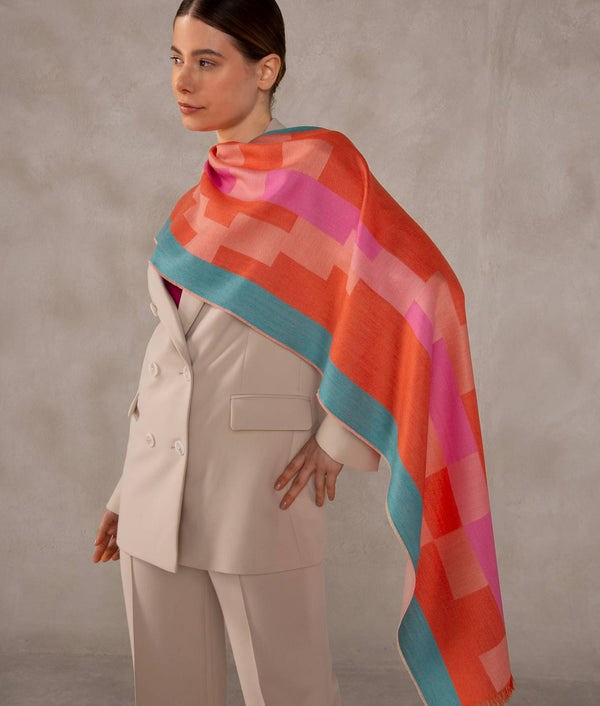 New Surge Scarf — Fuchsia Pink Firecracker Blue Diving Suit — fuchsia pink firecracker blue diving suit baby alpaca by Sol Alpaca