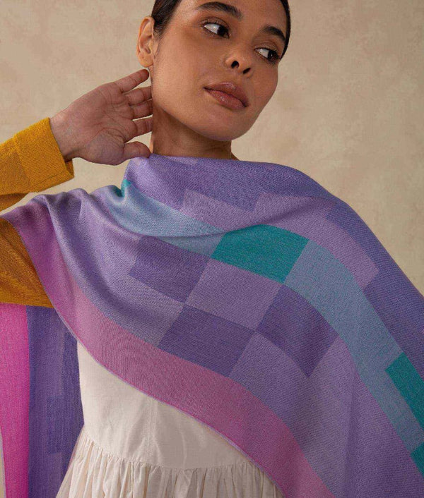 New Surge Scarf — Ceramic Blue Deep Bigaro Wild Orchid — ceramic blue deep bigaro wild orchid baby alpaca by Sol Alpaca