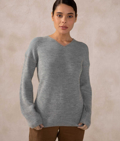 Women's Soft Lightweight Alpaca Crew Neck Jumper Light Grey Study 34 Small (8-10) / Grey