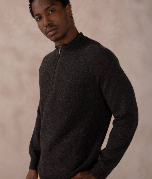 Jersey & Honey Comb Mock Neck - Pirate Black — pirate black baby alpaca by Sol Alpaca