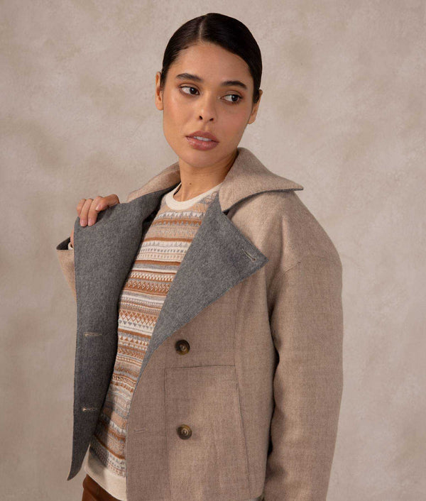 Reversible Baby Alpaca Short Jacket — Beige And Gray — beige and gray baby alpaca by Sol Alpaca