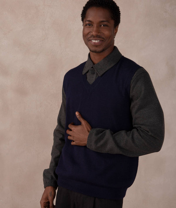 Classic V-Neck Vest — Navy Blue — navy blue alpaca by Sol Alpaca