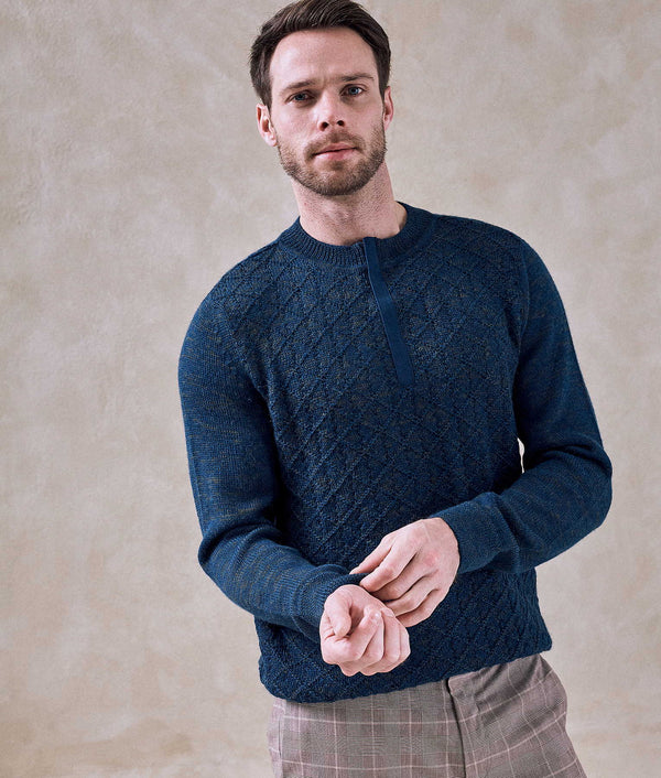 Half-Zip Crew Neck Sweater — indigo blue coconuts baby alpaca by Sol Alpaca