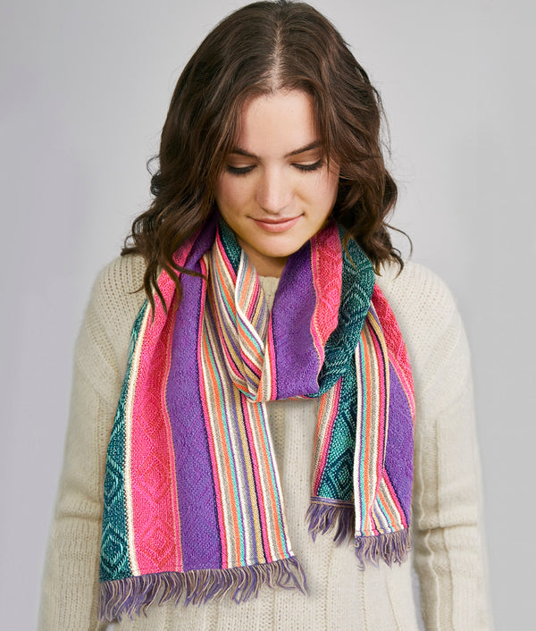 Lightweight Fringed Scarf — Multicolored Pink — multicolored pink baby alpaca by Sol Alpaca
