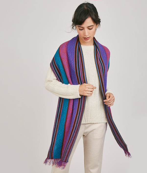 Lightweight Fringed Scarf — Purple And Light Blue — purple and light blue baby alpaca by Sol Alpaca
